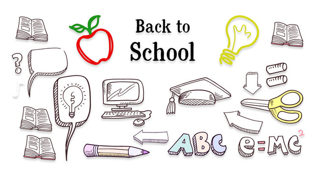 Sfondo bianco con elementi set scuola