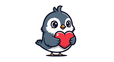 Cute cartoon bird holding a red heart, symbol of love and care © padang