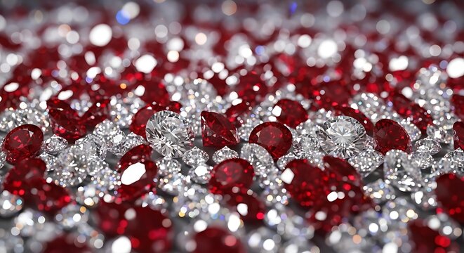 Dazzling assortment of brilliant cut diamonds and deep red rubies sparkling brightly