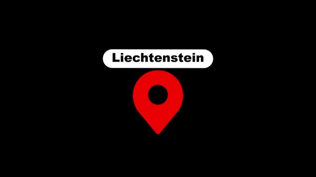 Liechtenstein map location pin animation on black background, for travel and, navigation projects