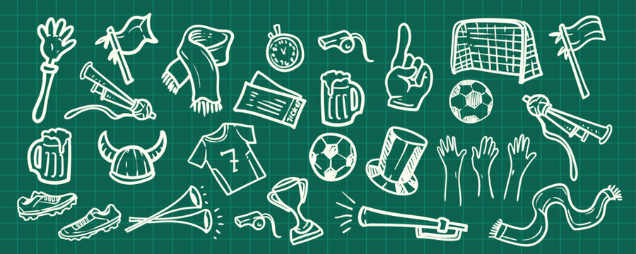Football Fan Hand Drawn Sports Doodles Collection Vector Set