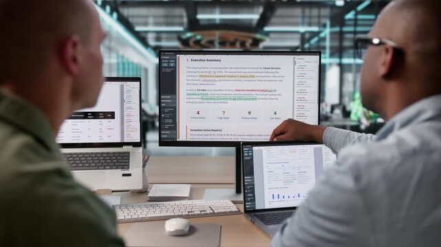 Risk Analysts Collaborating On Detailed Enterprise Assessment Report