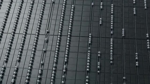 Symmetrical Abstract 3D Grid with Synchronous Moving Matte Silver Spheres