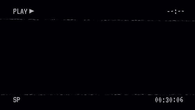 Retro VHS Play Screen Overlay with Analog Recording Interface, Timestamp, and Static Noise