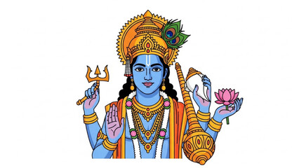 Obraz premium Hindu deity Shiva holds pink flower and trident in religious artwork
