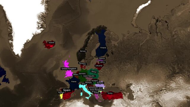 NATO member countries map zoom animation with text reveal highlighting Russian Federation
