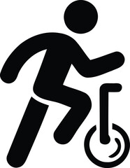 Person cycling on a unicycle icon graphic with unicycle silhouette transport activity recreation pictogram isolated minimalist. Vector illustration © MdMujahidFakir
