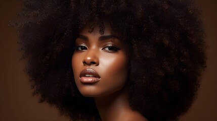 Fototapeta premium Ultra realistic portrait of a woman with a large afro hairstyle for a natural beauty campaign