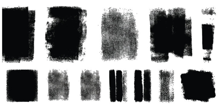 Set of black ink brush strokes and paint rectangles for creative design elements