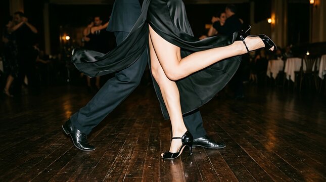 Elegant Couple Dancing Argentine Tango in Ballroom Setting