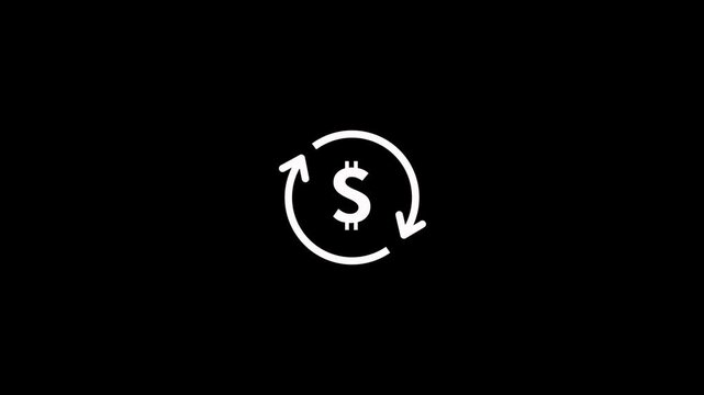 Circular arrows indicating exchange or transaction with dollar sign symbol loop around animation on black background. Dollar sign representing financial exchange or money circulation symbol