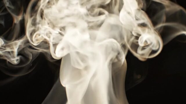 Wispy White Smoke Against Black Background, Abstract Swirls and Wisps