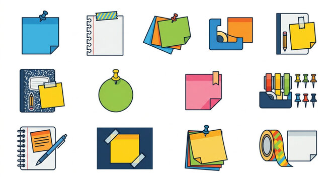 Collection of Sticky Notes and Office Supplies.