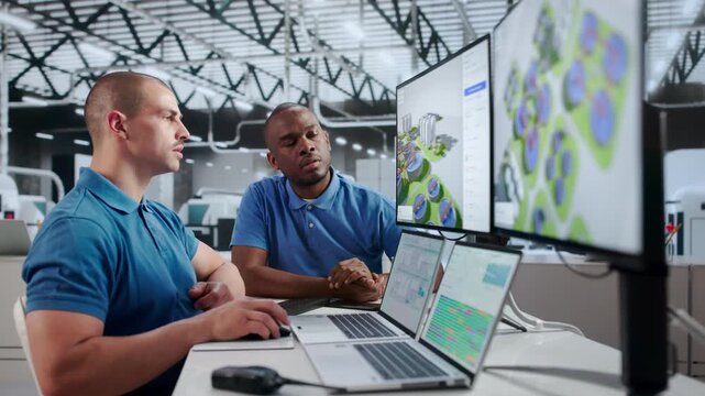 Water Treatment Engineers Monitoring Plant Systems Using Computers