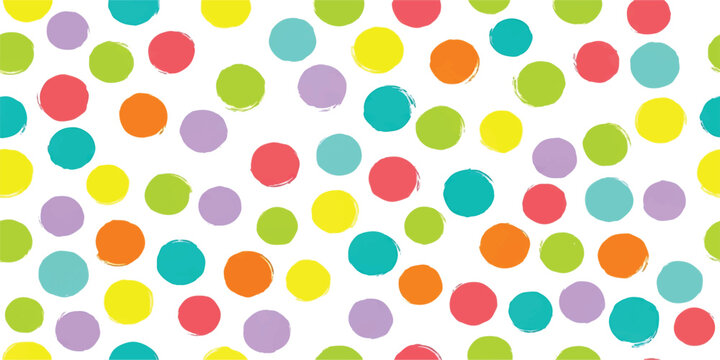Colorful polka dot pattern with hand drawn circles in bright festive summer colors
