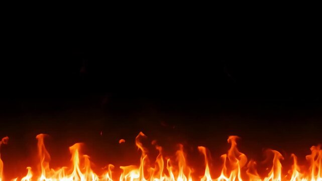 Vibrant flames flicker and dance against a dark background, showcasing the dynamic movement and intensity of fire in a continuous flow across three frames