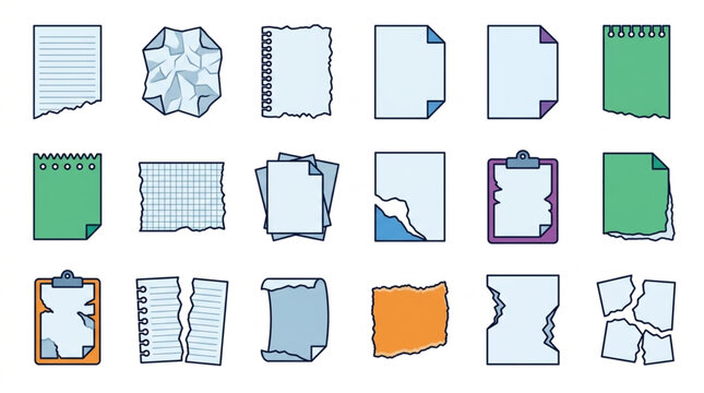 Collection of various paper sheets and documents.
