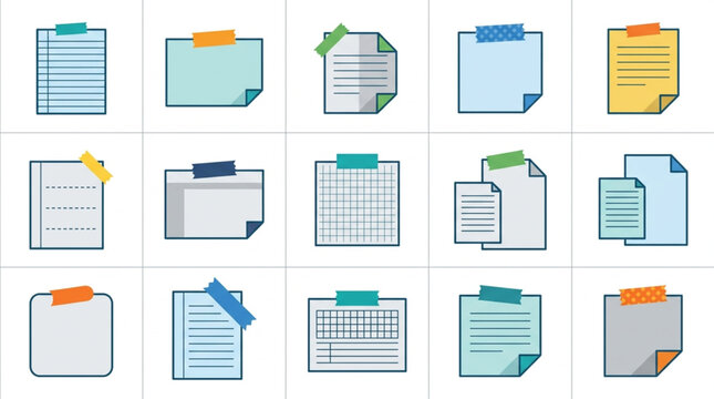 Collection of various sticky notes and paper documents with tape.