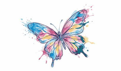 Watercolor Butterfly Illustration with Colorful Artistic Splash Background Design © Songkari