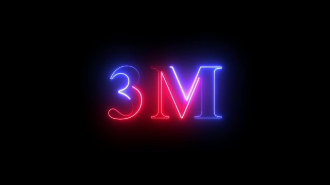 3 m neon glowing text animation with red and blue electric light effect on black background typography