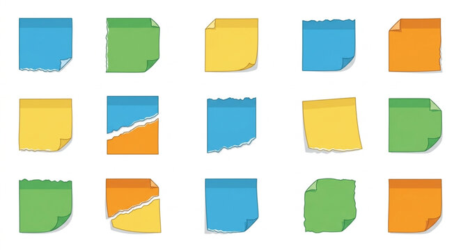 Collection of torn paper sticky notes in various colors.