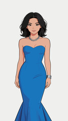 Fototapeta premium Elegant Cartoon Female Figure in Blue Mermaid Gown