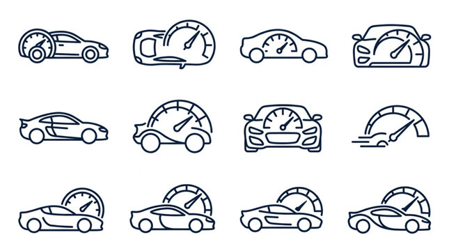 Collection of Speedometer Icons with Various Car Designs