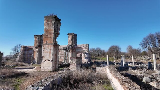 Ancient Ruins at archaeological area of Philippi, Eastern Macedonia and Thrace, Greece