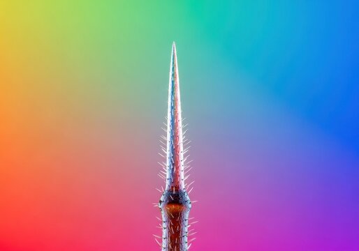 Macro shot detailing the sharp, needle-like end of an insect stinger, showing the threat and microscopic structure of the venom delivery system, aggressive, venom, painful