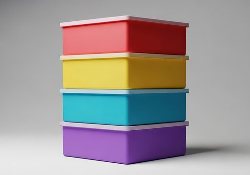 Standardized and plain storage containers stacked neatly, emphasizing simplicity, basic utility, and a minimal approach to design, box, common, standard