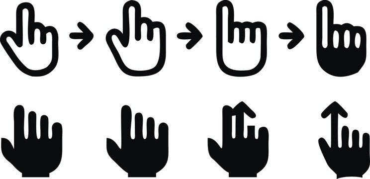 Hand cursor with arrows in black computer