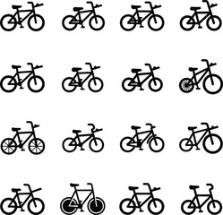 Obraz premium Black bicycle on white background, various bike silhouettes bicycles black and white transportation cycling
