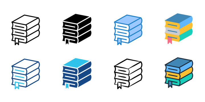 Bibliography icons set multiple style collection. Editable stroke 
