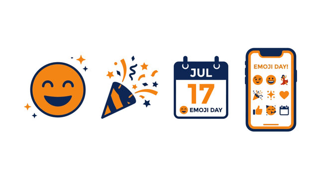 Emoji day celebration with smiling face and mobile phone.