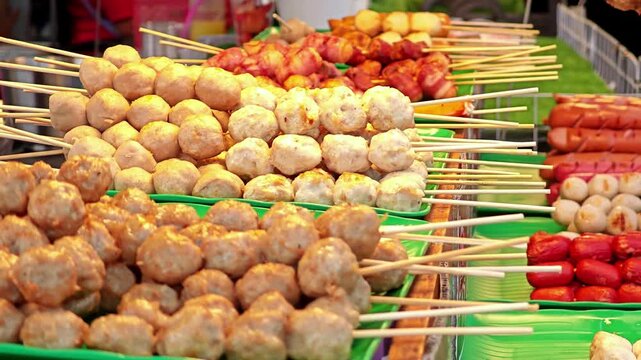 Grilled meat ball stick. Thai street food.