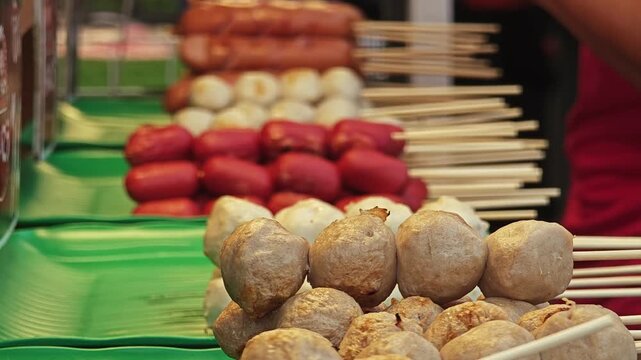 Grilled meat ball stick. Thai street food.