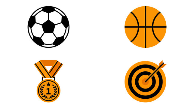 Collection of sports icons including soccer ball and basketball.