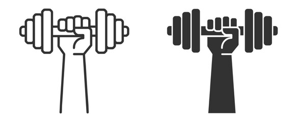 Obraz premium Weightlifting fitness icon collection, barbell and strength training symbols on transparent background