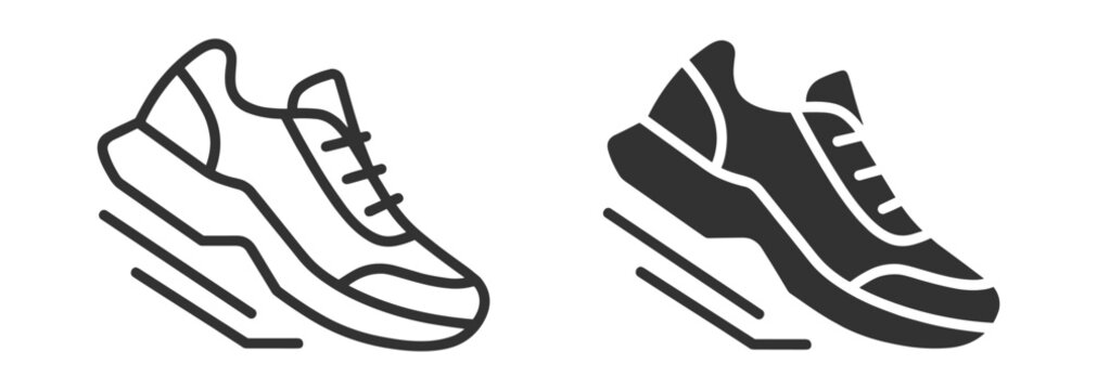 Running shoe icon collection, fitness footwear and sport symbols on transparent background