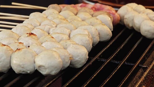 Grilled meat ball stick. Thai street food.