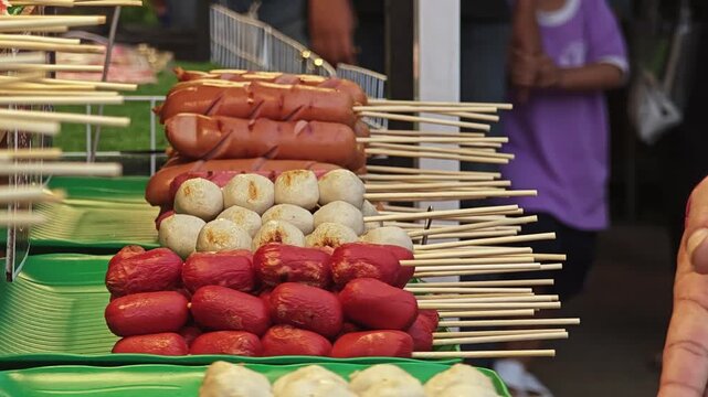 Grilled meat ball stick. Thai street food.
