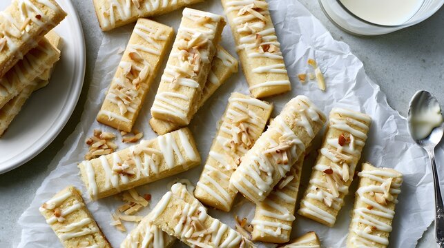 Sweet almond cookies with crunchy topping, served with milk