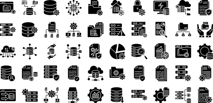 Data Management icon set collection. Containing review, database, write, performance, report, expertise, study .Solid vector icons collection