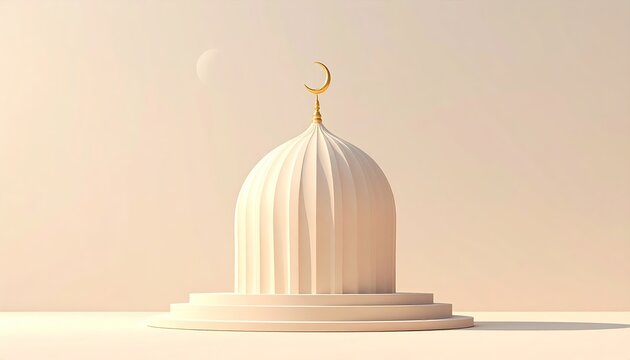 Minimalist Islamic Mosque Dome with Crescent Moon Symbol.
