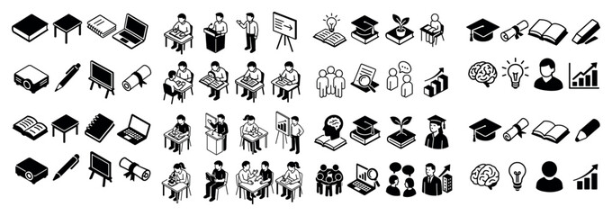 Naklejka premium Education icons with desk laptop board outline
