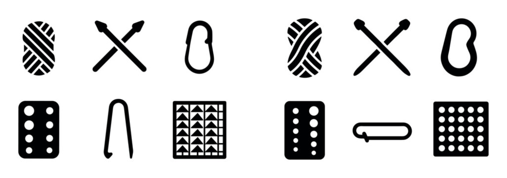 Craft knitting icons with yarn needles minimal
