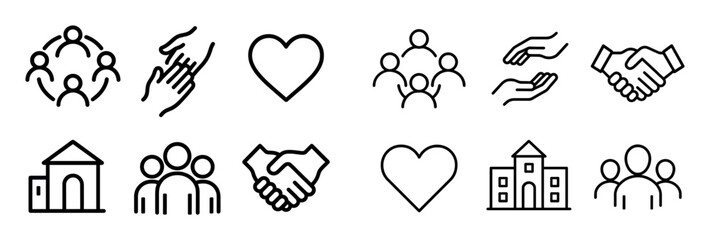 Fototapeta premium Community icons with hand heart house flat