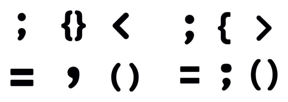 Code icons with semicolon brace parenthesis minimal