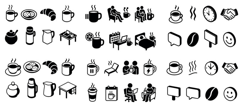 Breakfast icons with coffee mug croissant minimal