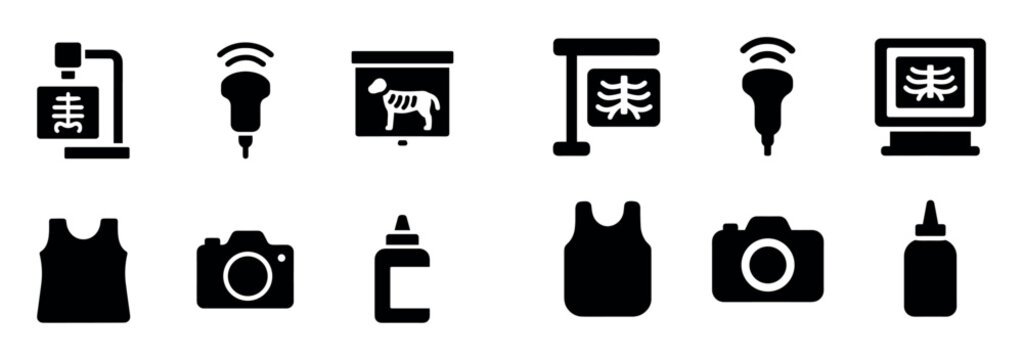 Medical tech icons with camera drill bottle minimal